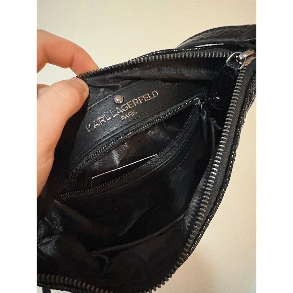 Karl Lagerfeld Paris Quilted Patent Leather‎ Cosmetic Pouch Black